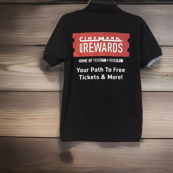 Cinemark Movie Rewards Black Small Polo Button Shirt Short Sleeve Double Sided - Picture 1 of 7